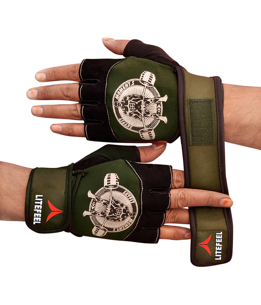 LITEFEEL OLIVE BODY BUILDER Unisex Polyester Gym Gloves For Advanced Fitness Training and Workout With Half-Finger Length - Sports and Fitness Equipment | Buy online on ZillyBuy