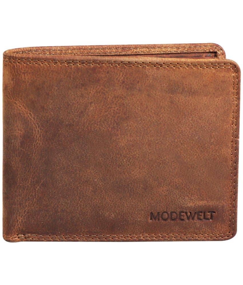 MODEWELT Brown Leather Men's Two Fold Wallet ( Pack of 1 ) - Handbags | Buy online on ZillyBuy