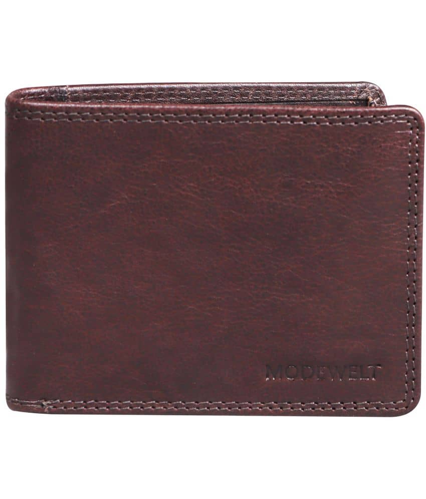 MODEWELT Brown Leather Men's Two Fold Wallet ( Pack of 1 ) - Handbags | Buy online on ZillyBuy