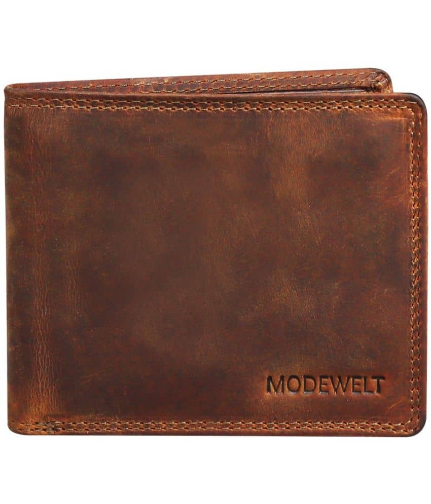 MODEWELT Brown Leather Men's Two Fold Wallet ( Pack of 1 ) - Handbags | Buy online on ZillyBuy