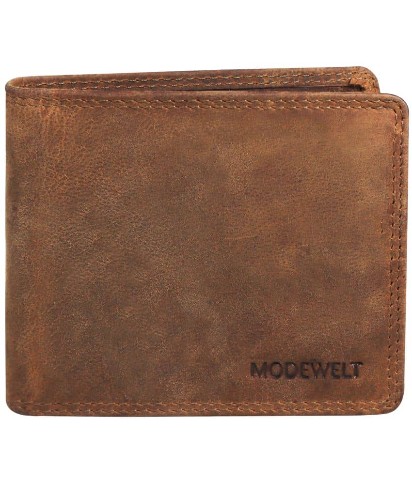 MODEWELT Brown Leather Men's Two Fold Wallet ( Pack of 1 ) - Handbags | Buy online on ZillyBuy