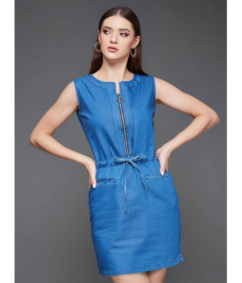 Miss Chase Women Cotton Solid Shift Dress ( Blue ) Miss Chase Women Cotton Solid Shift Dress ( Blue )