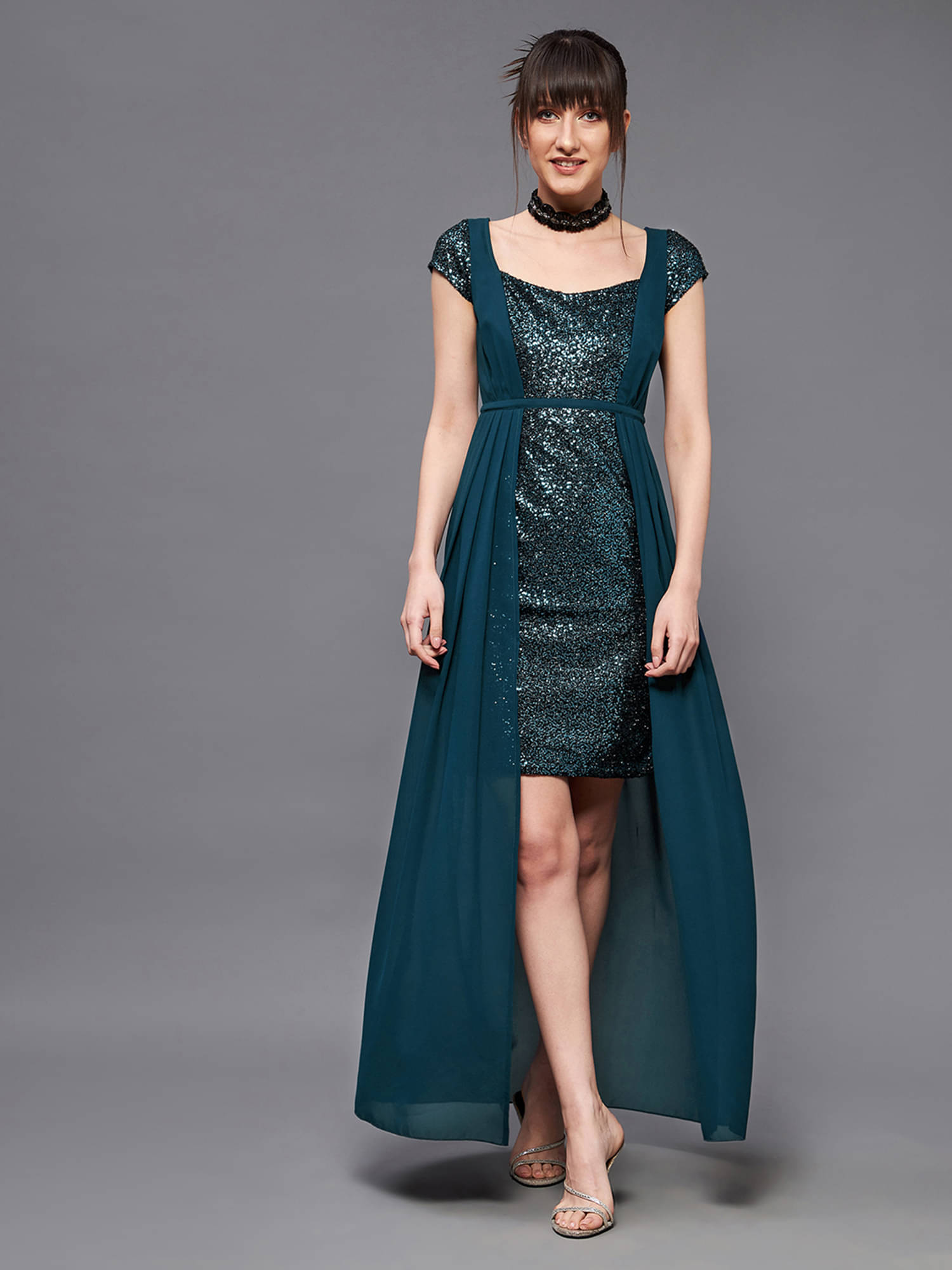 Miss Chase Women Georgette Embellished Bodycon Dress ( Teal ) Miss Chase Women Georgette Embellished Bodycon Dress ( Teal )