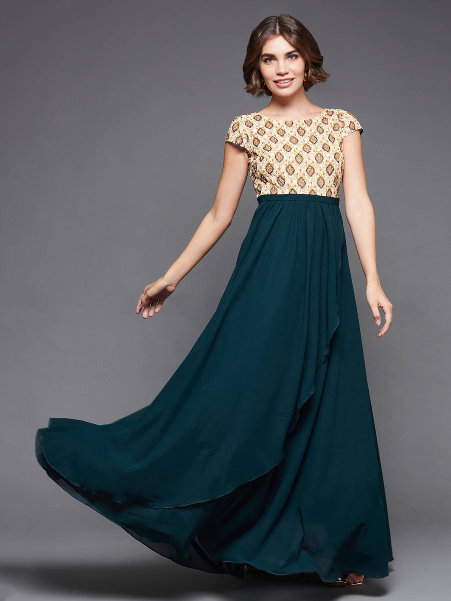 Miss Chase Women Georgette Printed Gown ( Teal ) Miss Chase Women Georgette Printed Gown ( Teal )