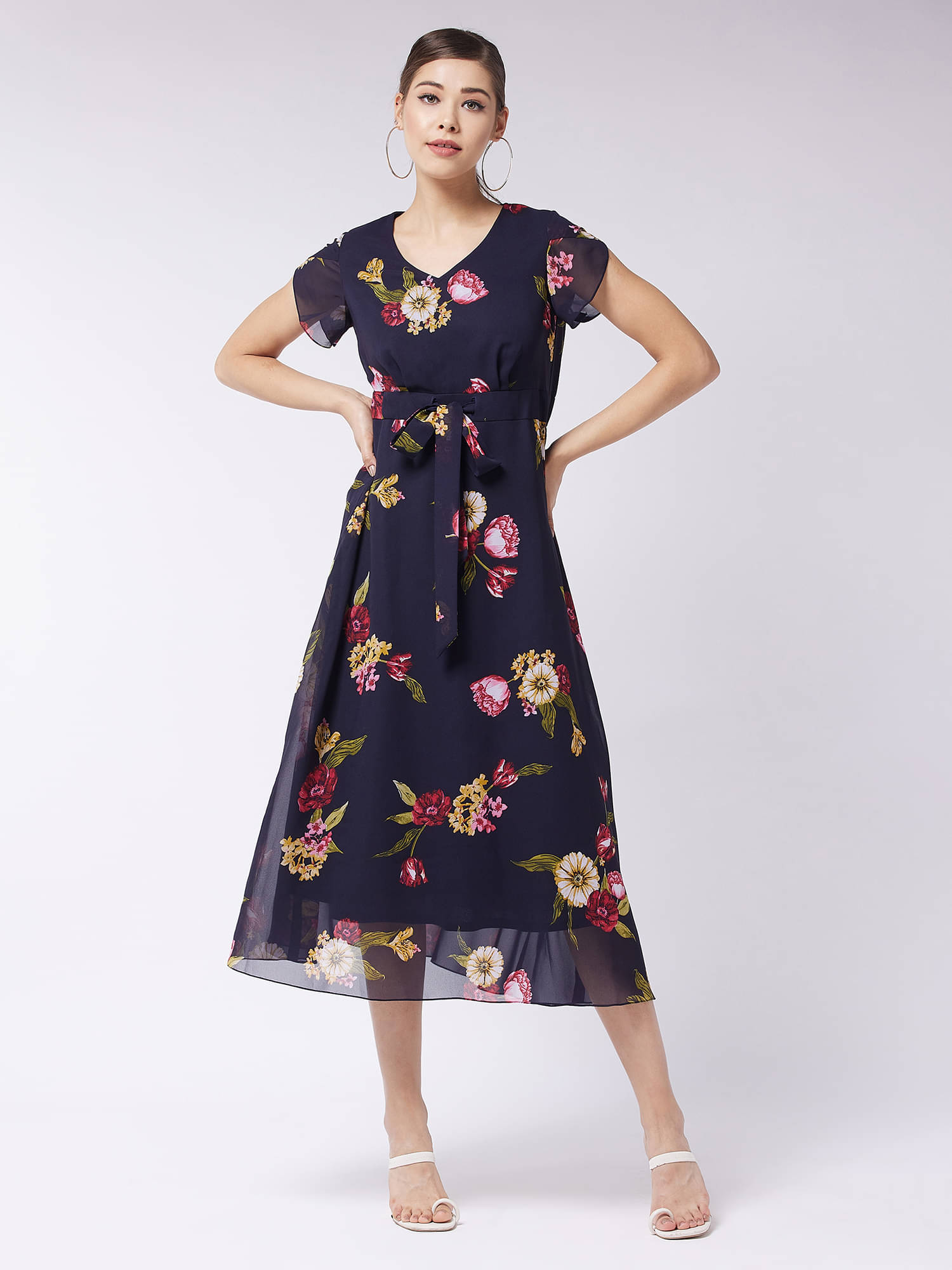 Miss Chase Women Georgette Printed Fit & Flare Dress ( Multicolor ) Miss Chase Women Georgette Printed Fit & Flare Dress ( Multicolor )