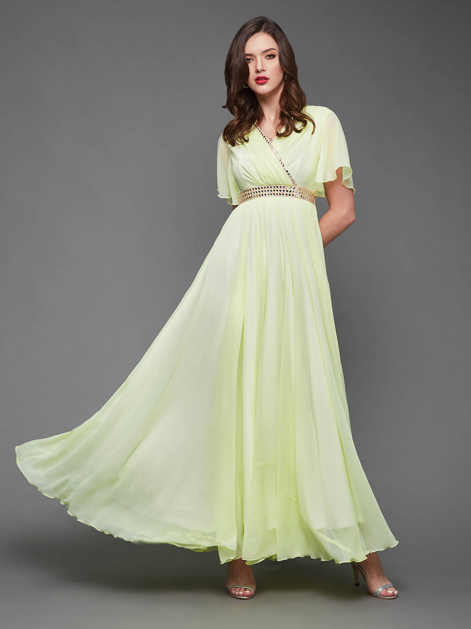 Miss Chase Women Georgette Solid Gown ( Yellow ) Miss Chase Women Georgette Solid Gown ( Yellow )