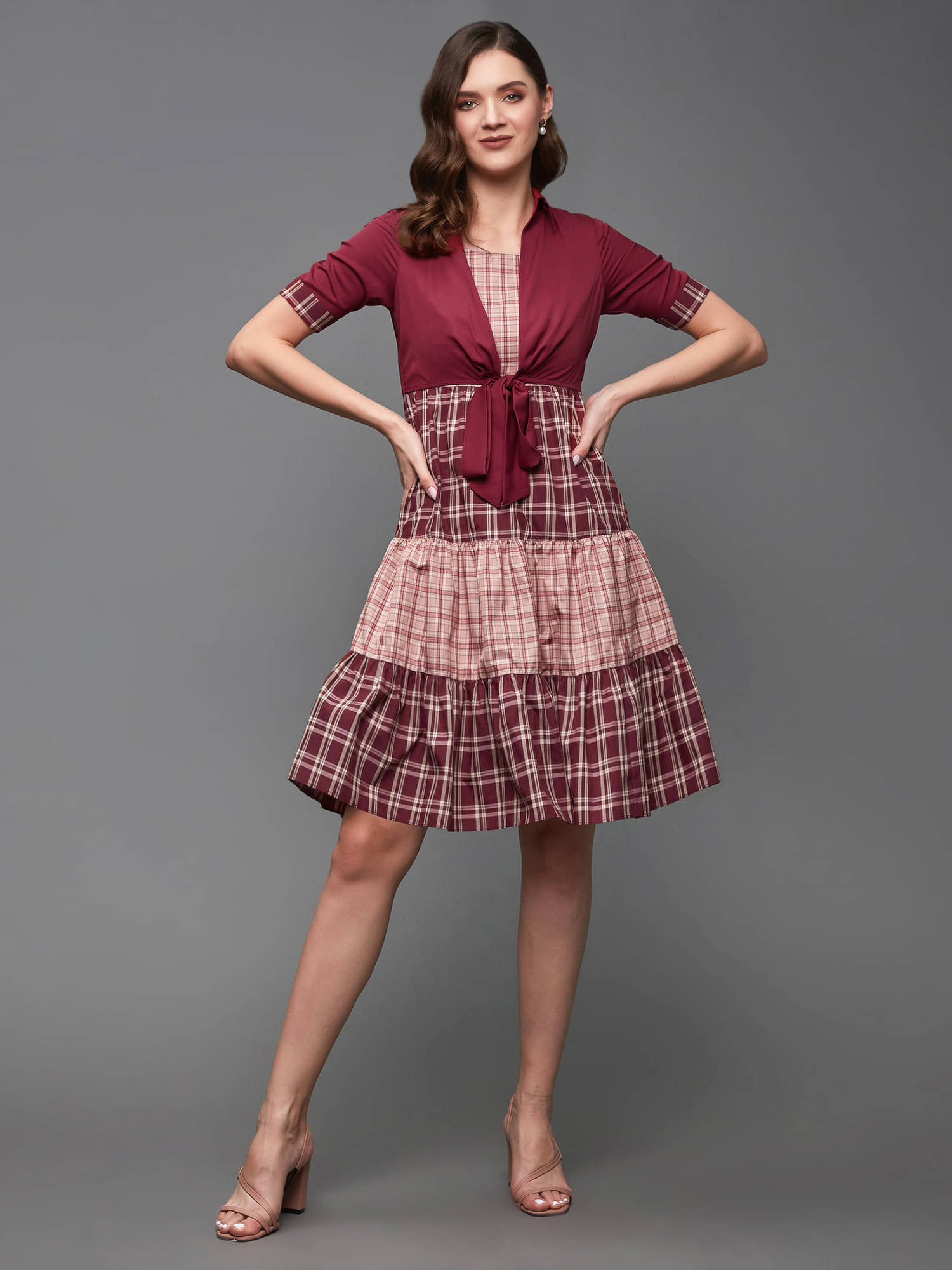 Miss Chase Polyester Checks Above Knee Women's Fit & Flare Dress - Maroon ( Pack of 1 ) Miss Chase Polyester Checks Above Knee Women's Fit & Flare Dress - Maroon ( Pack of 1 )