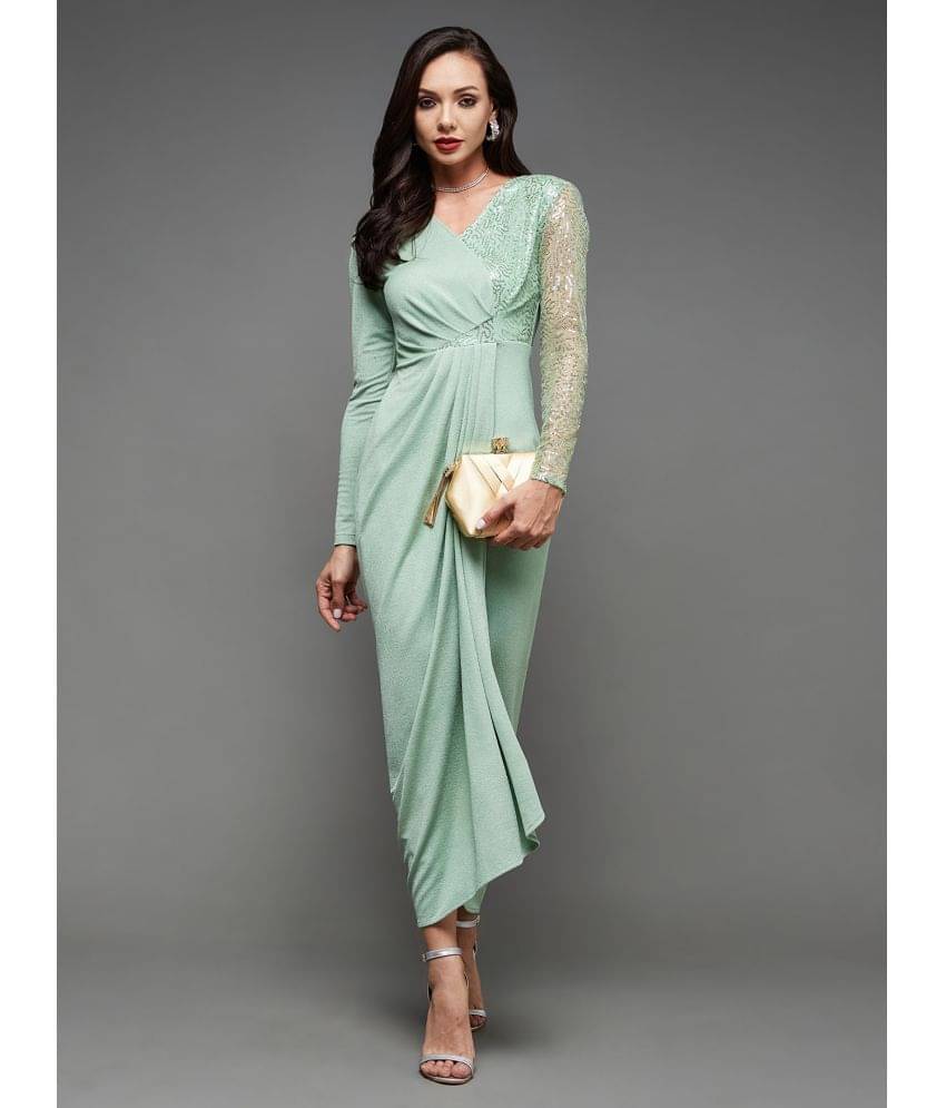 Miss Chase Women Polyester Embellished Asymmetric Dress ( Green ) Miss Chase Women Polyester Embellished Asymmetric Dress ( Green )