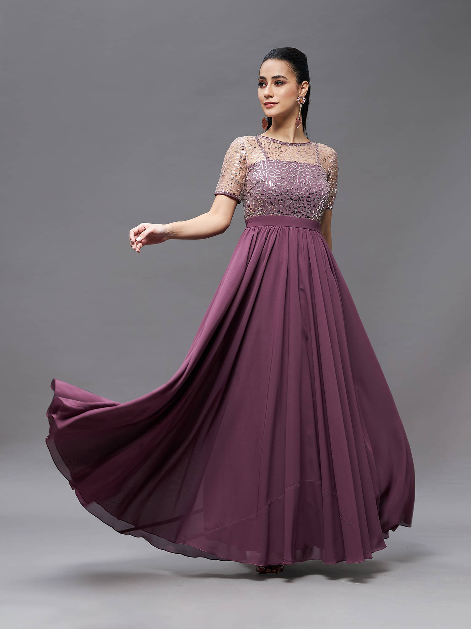     			Miss Chase Women Polyester Embellished Gown ( Mauve )