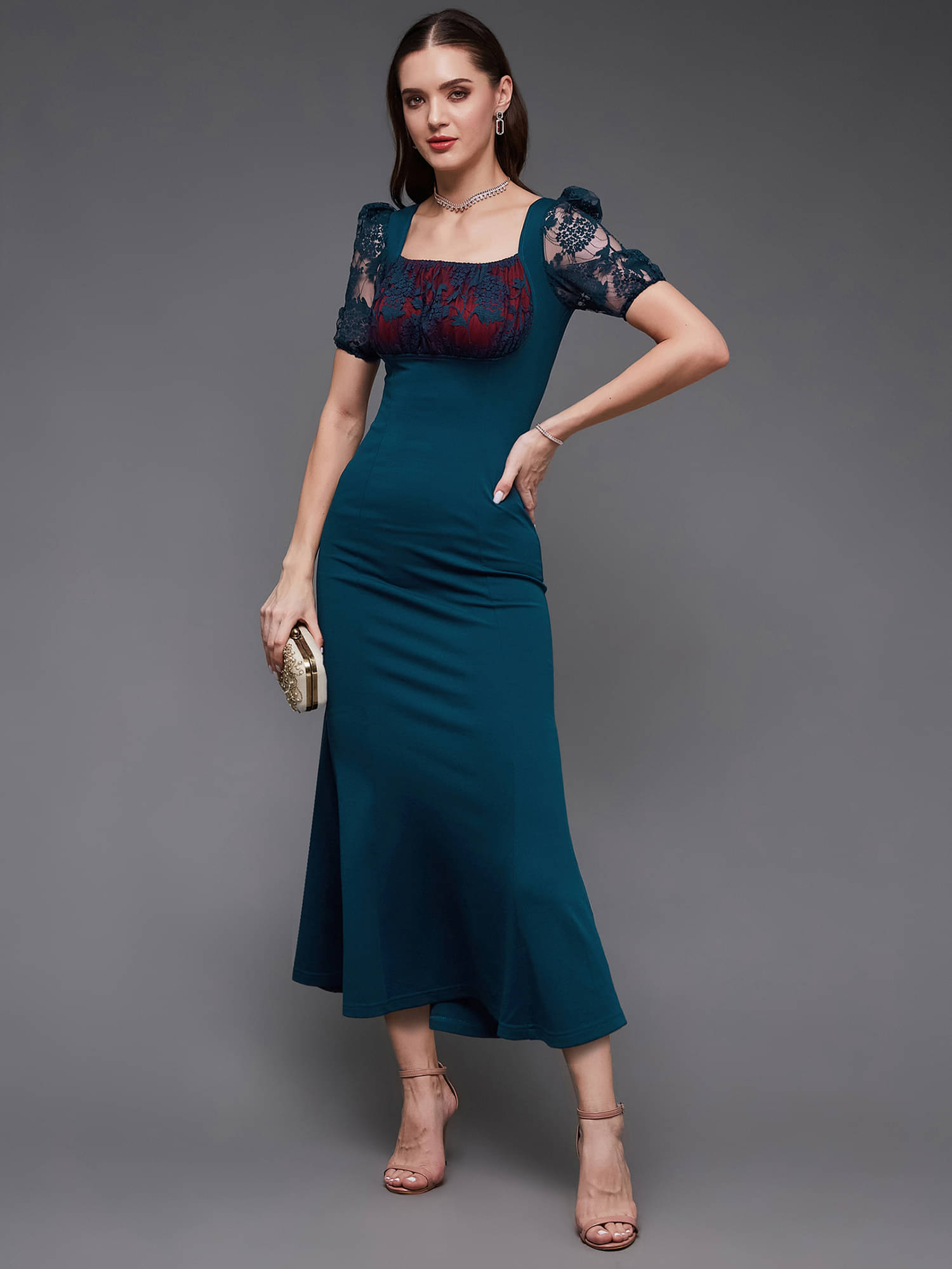 Miss Chase Women Polyester Solid Shift Dress ( Teal ) Miss Chase Women Polyester Solid Shift Dress ( Teal )