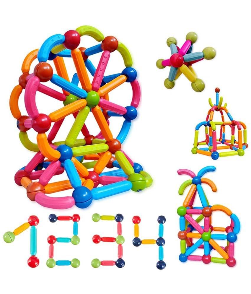     			RAINBOW RIDERS Magnetic Sticks 128 pcs Building Blocks for Kids- Magnetic Toys for Kids Girls Boys-3+Years  Toddlers Educational Stem Learning Magnet Stick with Balls Game Set,Multicolor (Magnetic Stick 128 pcs)