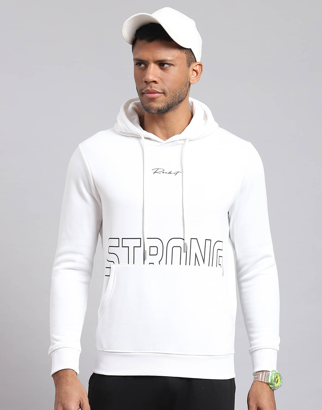     			Rock.it Polyester Blend Hooded Men's Sweatshirt - White ( Pack of 1 )