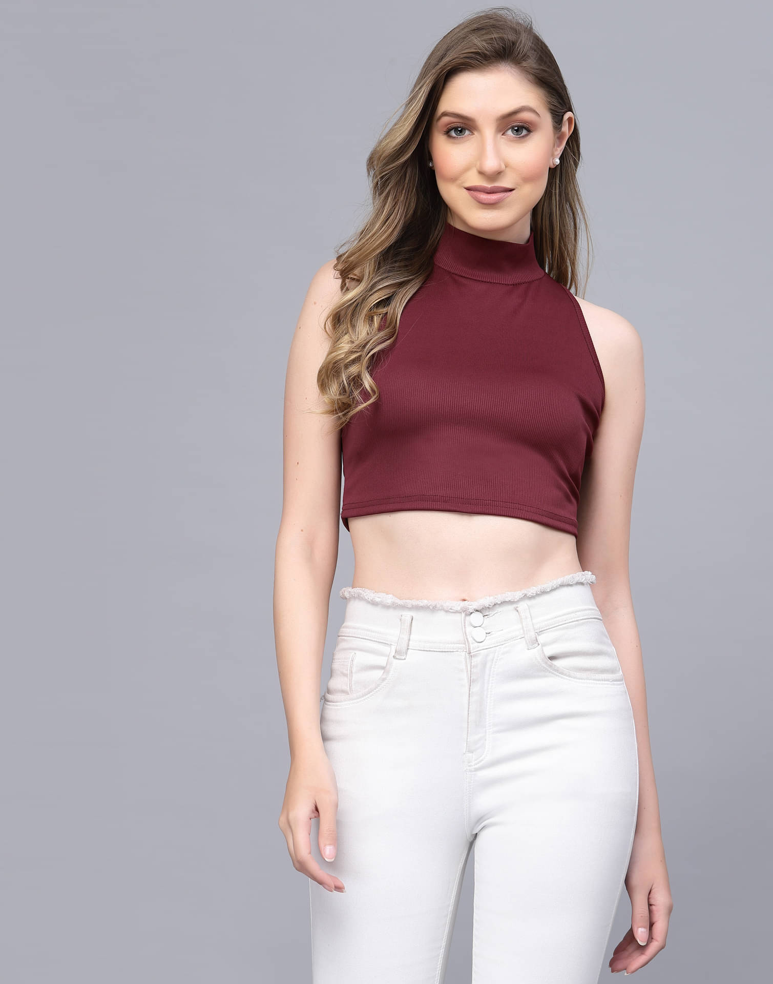 Selvia Women's Polyester Crop Top ( Maroon ) Selvia Women's Polyester Crop Top ( Maroon )