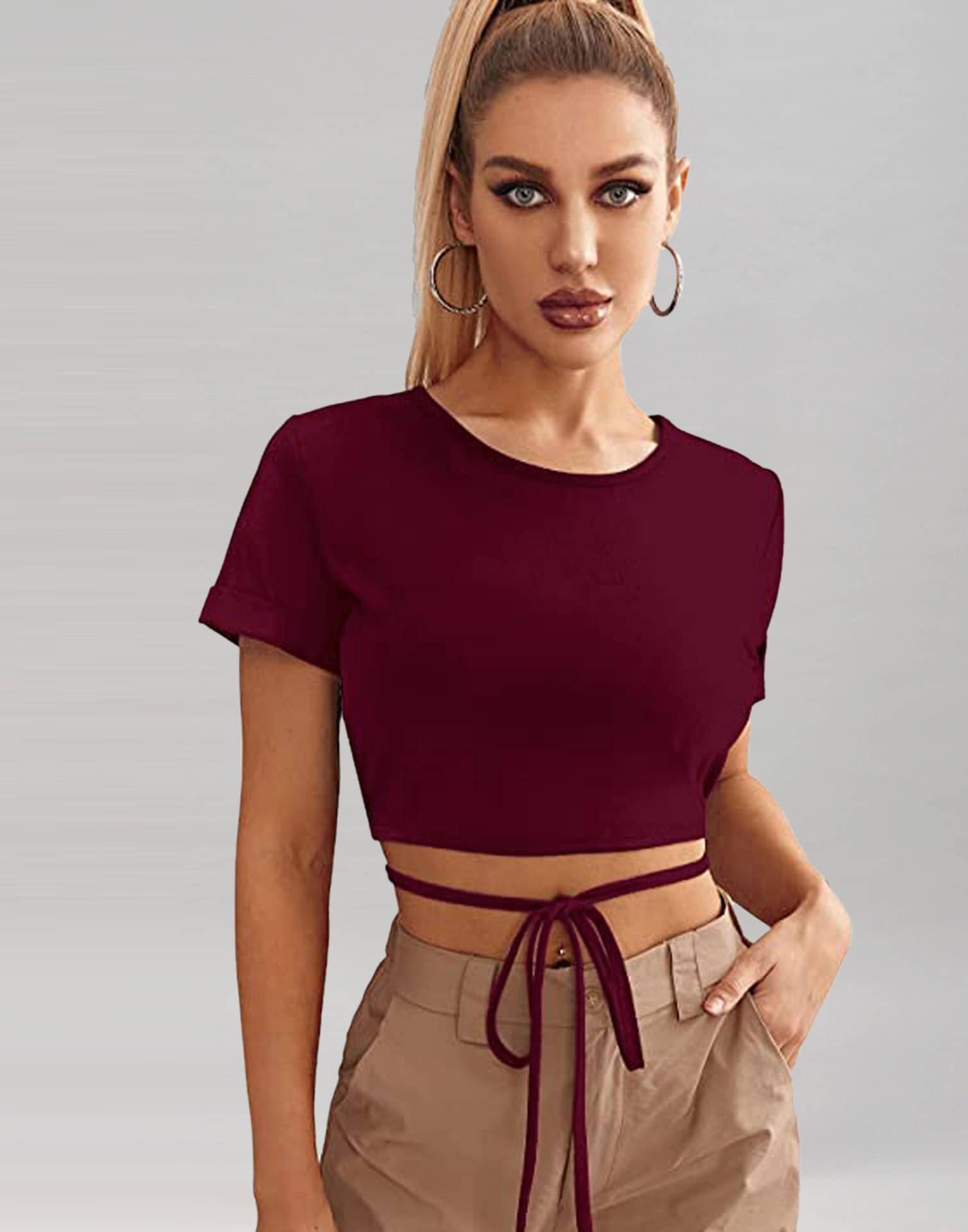     			Selvia Women's Polyester Crop Top ( Maroon )