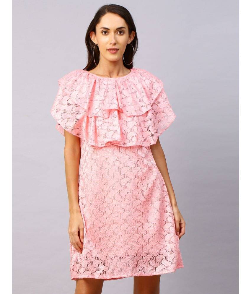 Selvia Net Solid Midi Women's Drop Waist Dress - Pink ( Pack of 1 ) Selvia Net Solid Midi Women's Drop Waist Dress - Pink ( Pack of 1 )