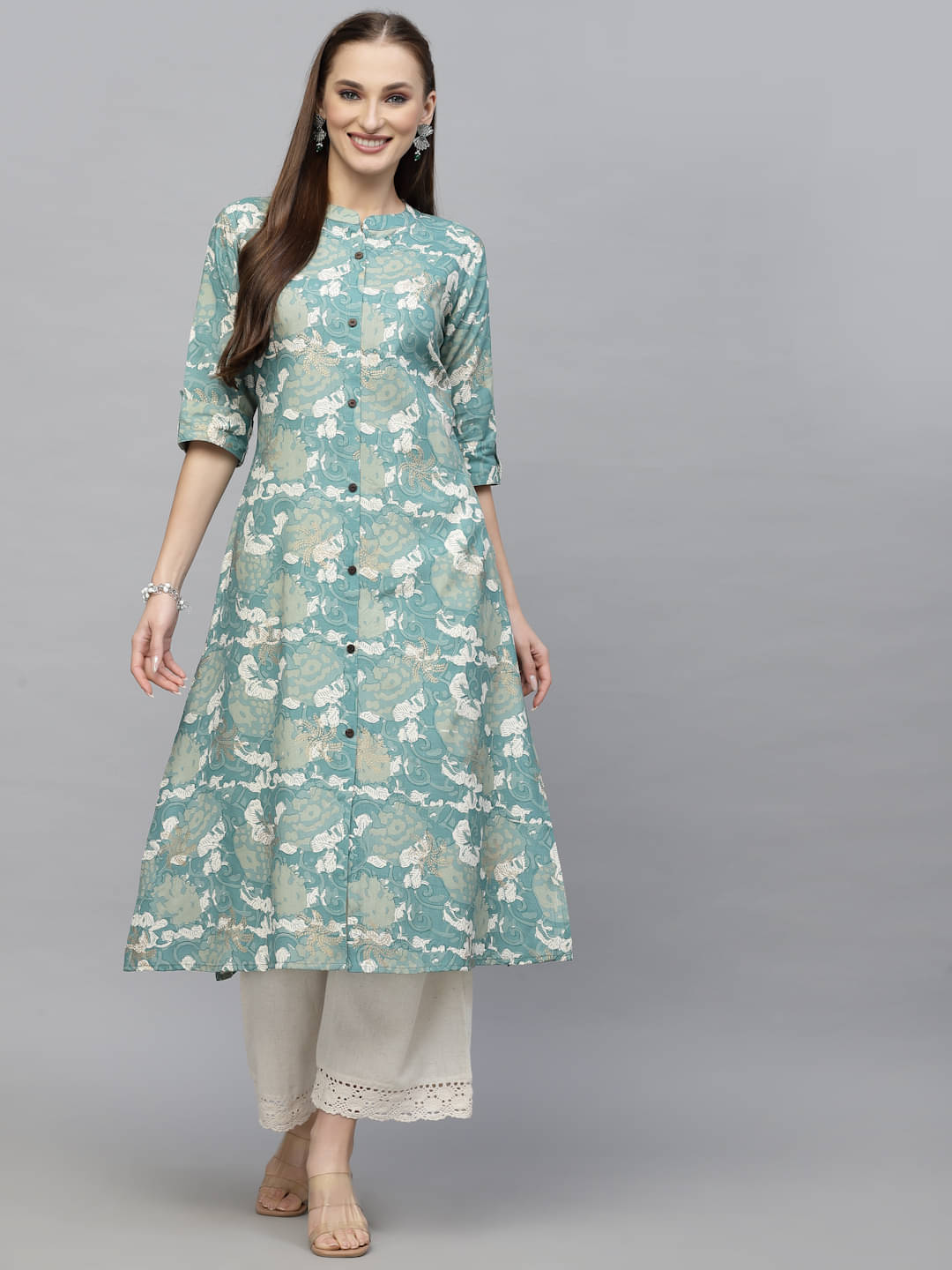     			Stylum Rayon Printed A-Line Women's Kurti - Turquoise ( Pack of 1 )