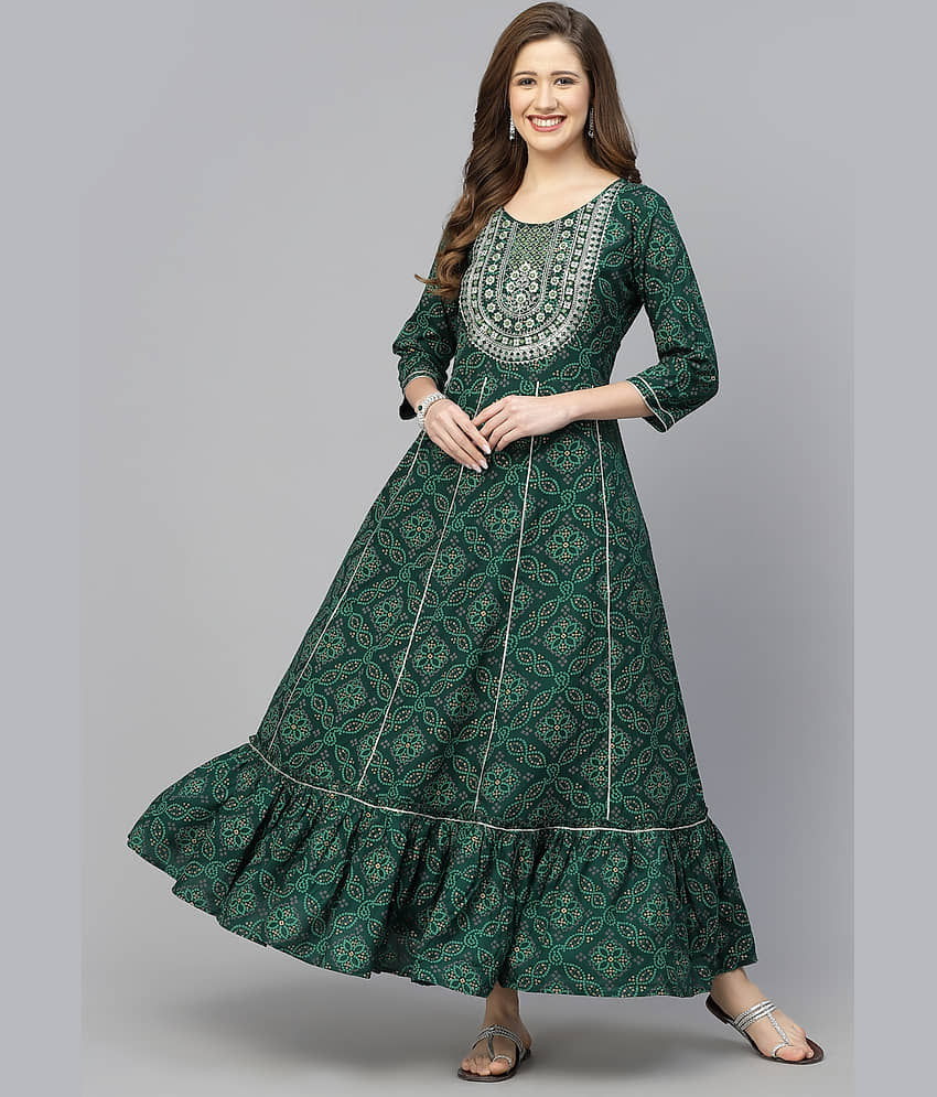 Stylum Rayon Printed Anarkali Women's Kurti - Green ( Pack of 1 ) - Kurtis, Tunics | Buy online on ZillyBuy