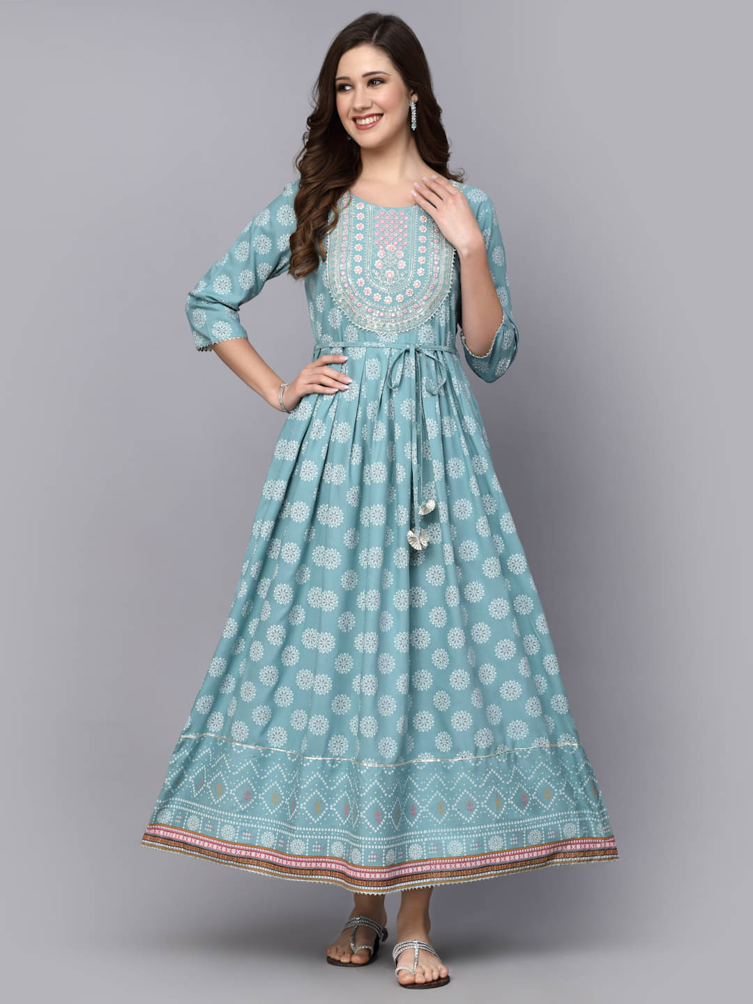     			Stylum Rayon Printed Anarkali Women's Kurti - Blue ( Pack of 1 )