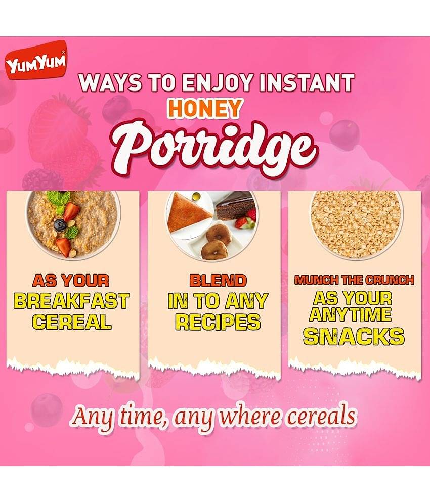 YUM YUM High Fiber Instant Roasted Porridge Honey Flavor Breakfast Cereals - 200gm