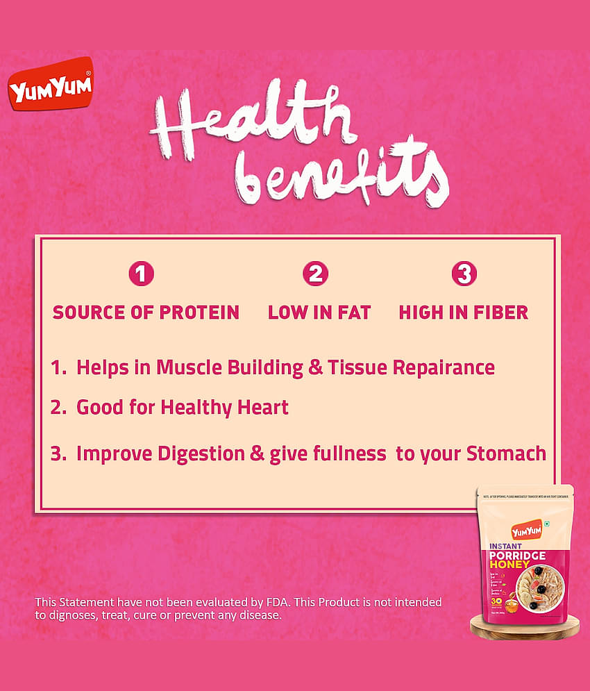 YUM YUM High Fiber Instant Roasted Porridge Honey Flavor Breakfast Cereals - 200gm