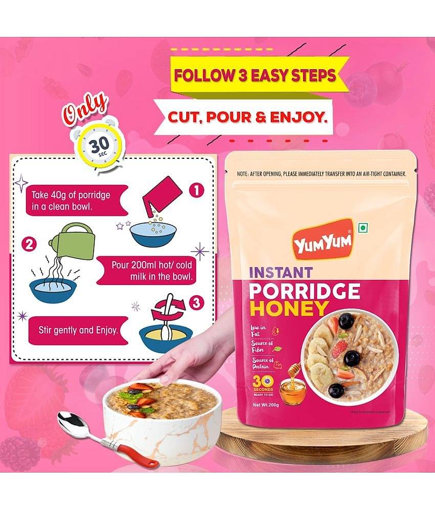 YUM YUM High Fiber Instant Roasted Porridge Honey Flavor Breakfast Cereals - 200gm
