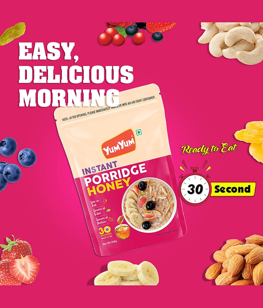YUM YUM High Fiber Instant Roasted Porridge Honey Flavor Breakfast Cereals - 200gm