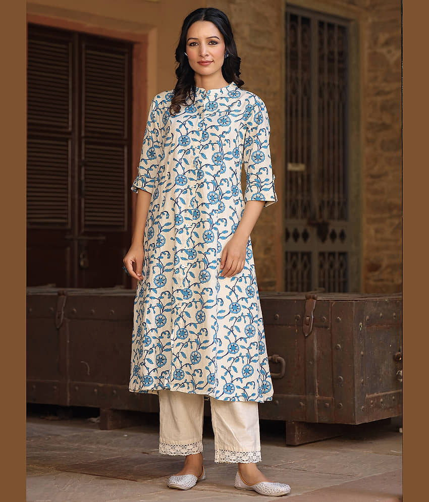 AMIRA'S INDIAN ETHNICWEAR Cotton Flex Printed Front Slit Women's Kurti - Blue ( Pack of 1 ) - Kurtis, Tunics | Buy online on ZillyBuy
