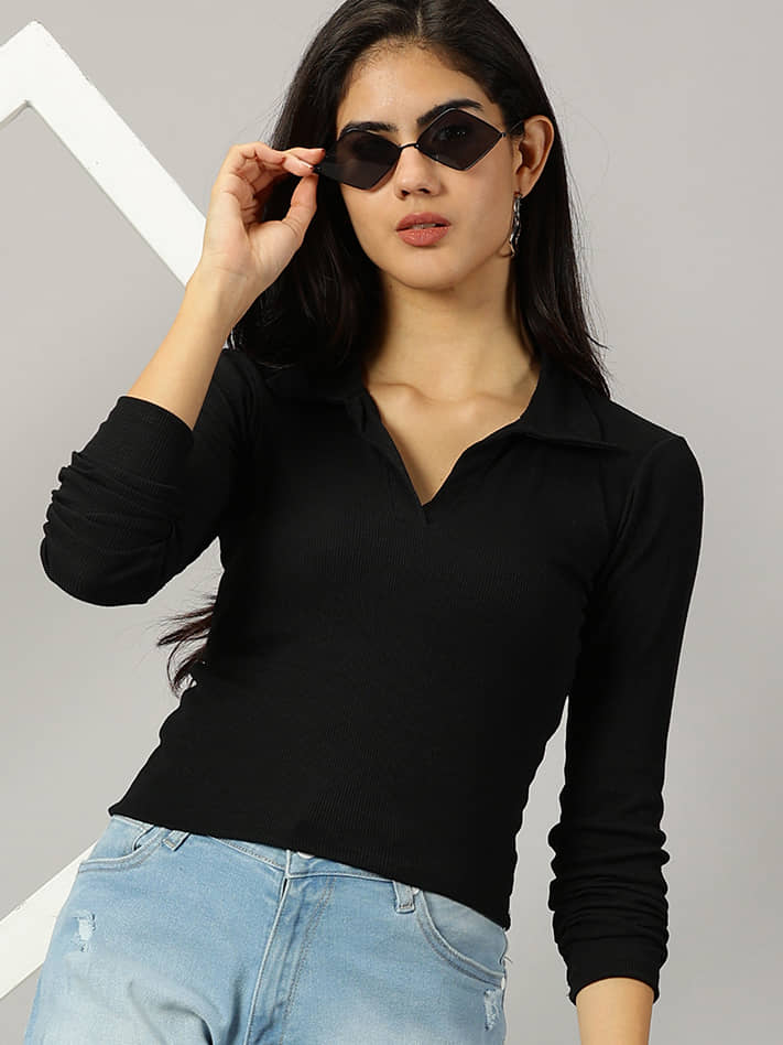 AUSK Women's Cotton Blend Crop Top ( Black )