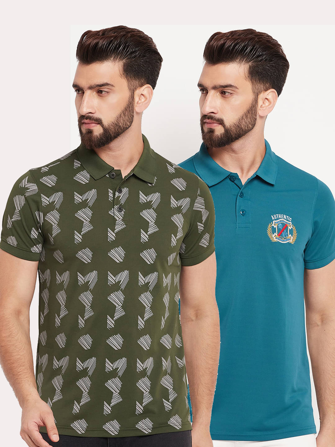 Auxamis Pack of 2 Cotton Blend Regular Fit Printed Half Sleeves Men's Polo T Shirt ( Dark Grey ) Auxamis Pack of 2 Cotton Blend Regular Fit Printed Half Sleeves Men's Polo T Shirt ( Dark Grey )