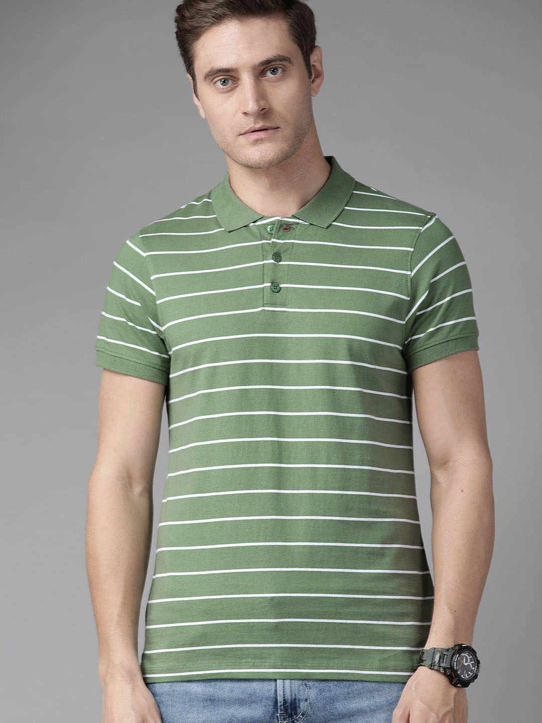    			Auxamis Pack of 1 Cotton Blend Regular Fit Striped Half Sleeves Men's Polo T Shirt ( Green )