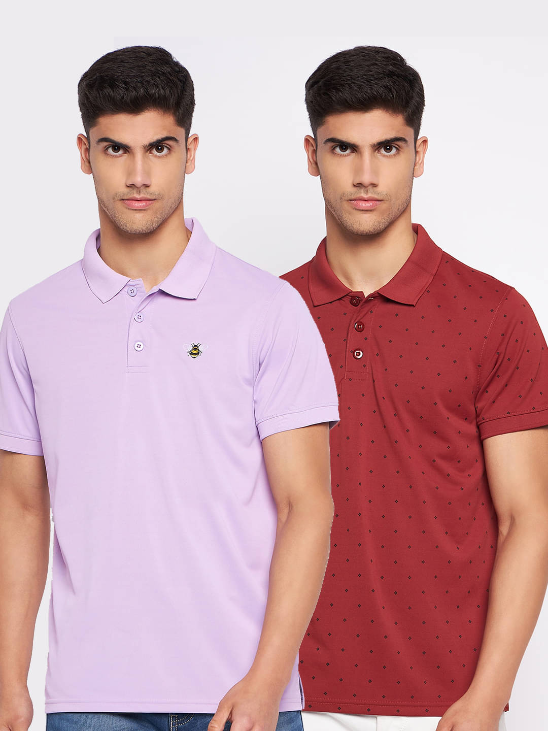     			Auxamis Pack of 2 Cotton Blend Regular Fit Solid Half Sleeves Men's Polo T Shirt ( Lavender )