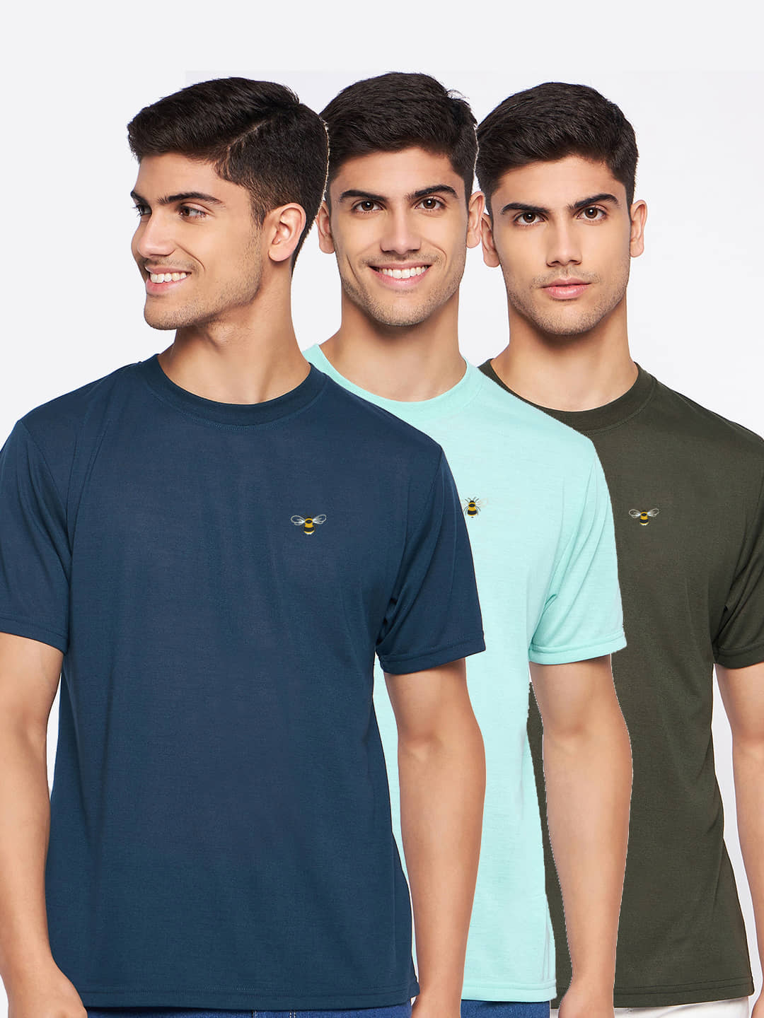 Auxamis Pack of 3 Cotton Blend Regular Fit Men's T-Shirt ( Navy )