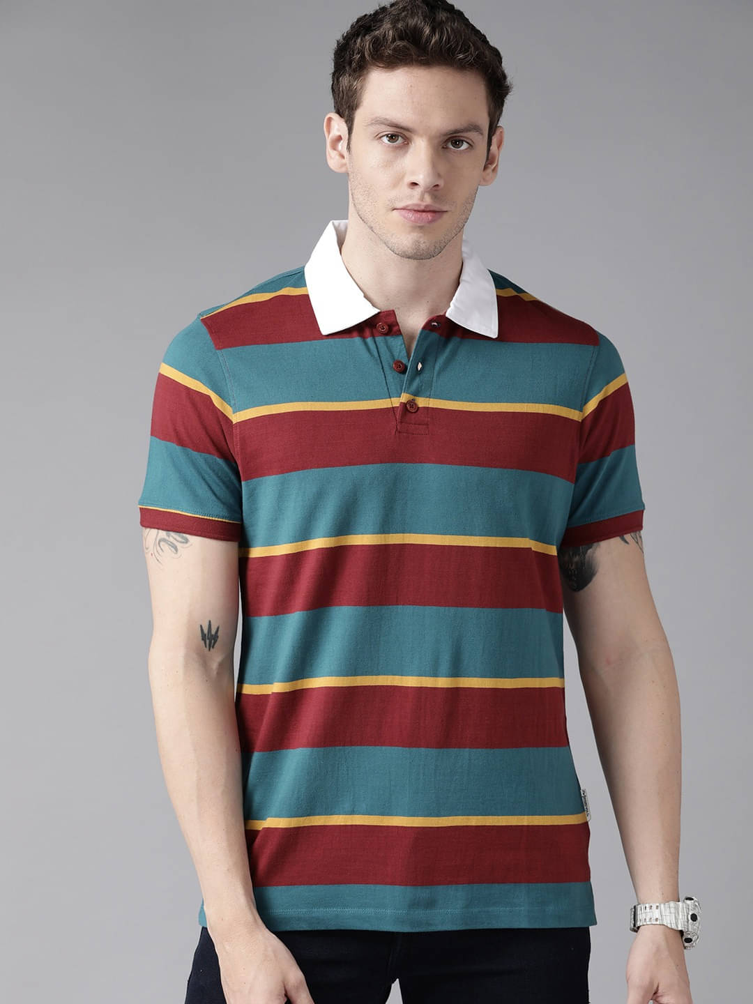     			Auxamis Pack of 1 Cotton Blend Regular Fit Striped Half Sleeves Men's Polo T Shirt ( Multicolor )