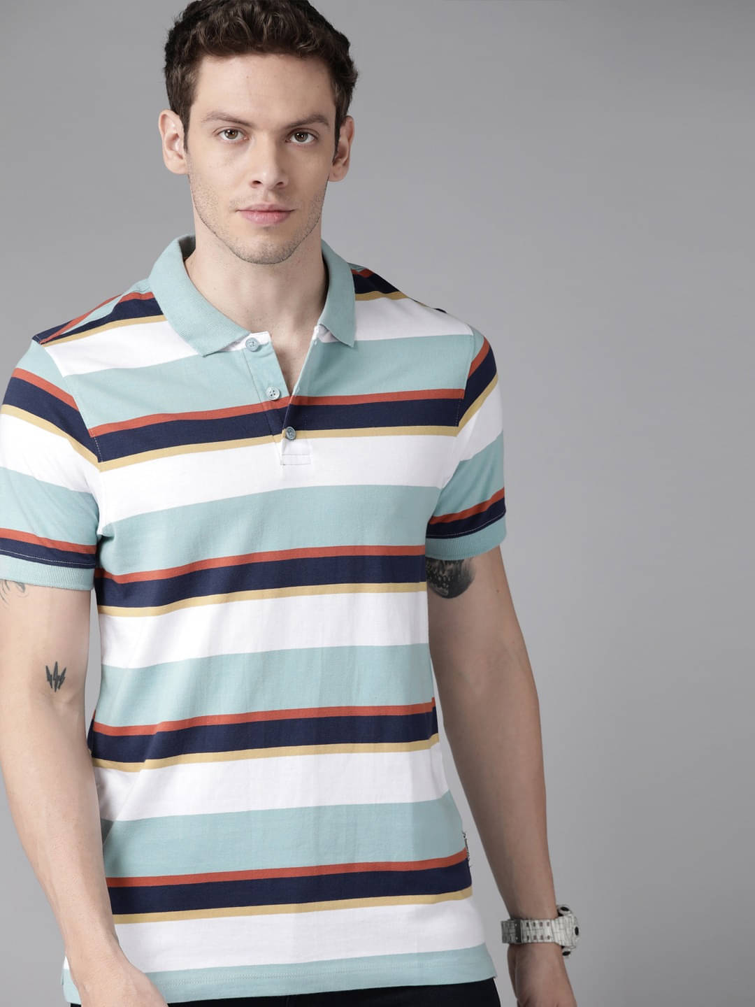Auxamis Pack of 1 Cotton Blend Regular Fit Striped Half Sleeves Men's Polo T Shirt ( Blue ) Auxamis Pack of 1 Cotton Blend Regular Fit Striped Half Sleeves Men's Polo T Shirt ( Blue )