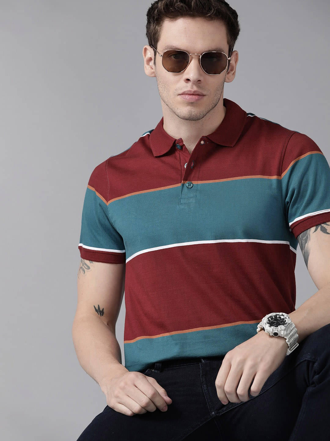     			Auxamis Pack of 1 Cotton Blend Regular Fit Colorblock Half Sleeves Men's Polo T Shirt ( Multicolor )