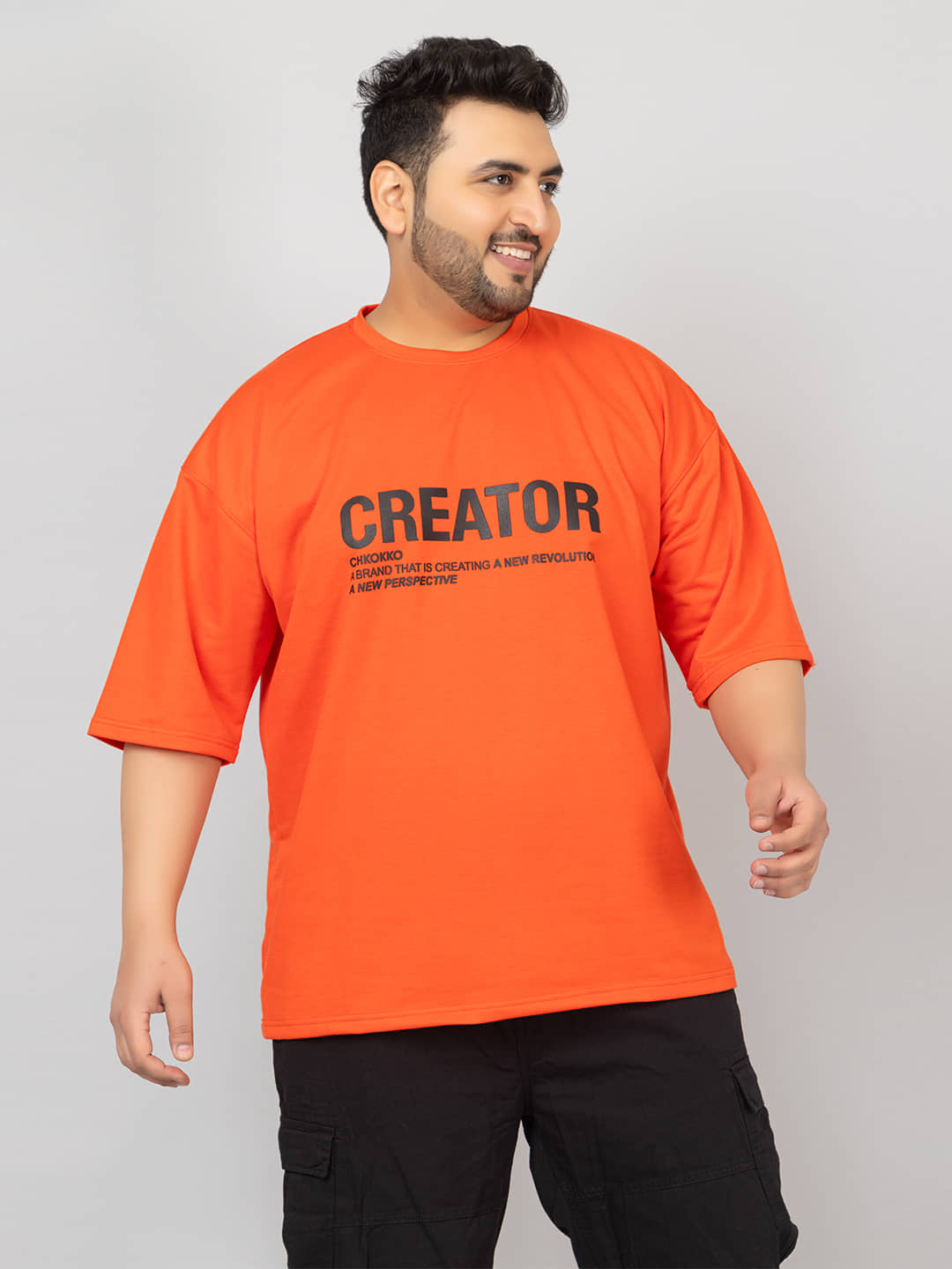 Chkokko Pack of 1 Cotton Blend Oversized Fit Men's T-Shirt ( Orange )