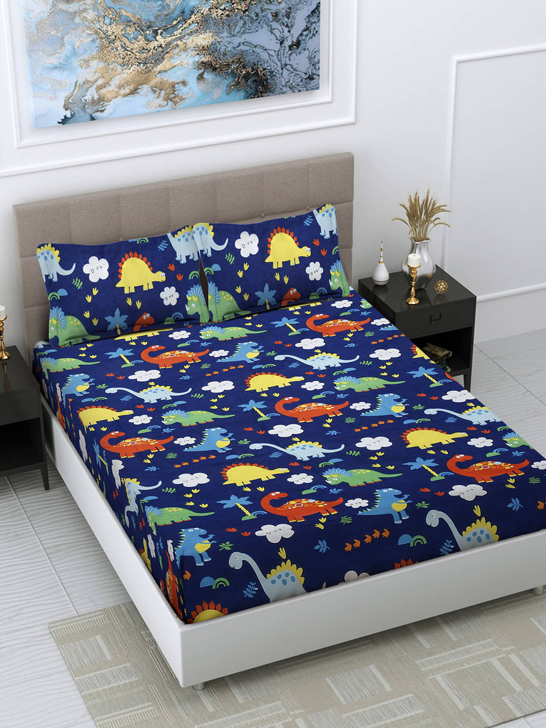     			FABINALIV Poly Cotton 1 Double Bedsheet with 2 Pillow Covers ( Dark Blue )