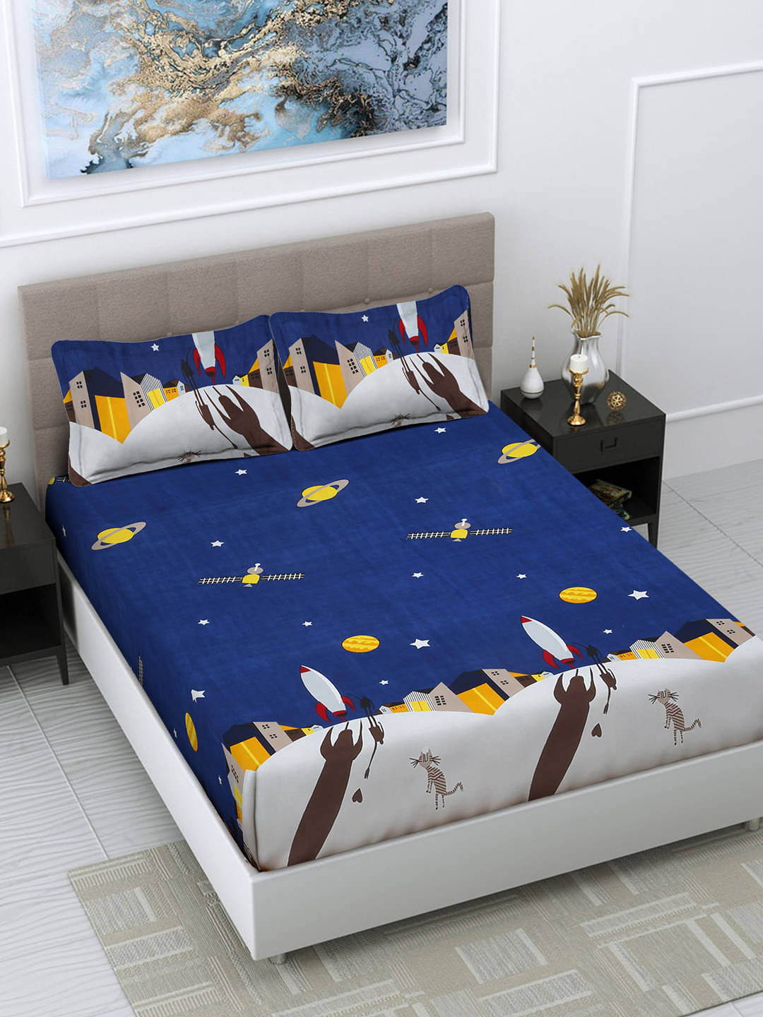 FABINALIV Poly Cotton 1 Double Bedsheet with 2 Pillow Covers ( Blue ) FABINALIV Poly Cotton 1 Double Bedsheet with 2 Pillow Covers ( Blue )