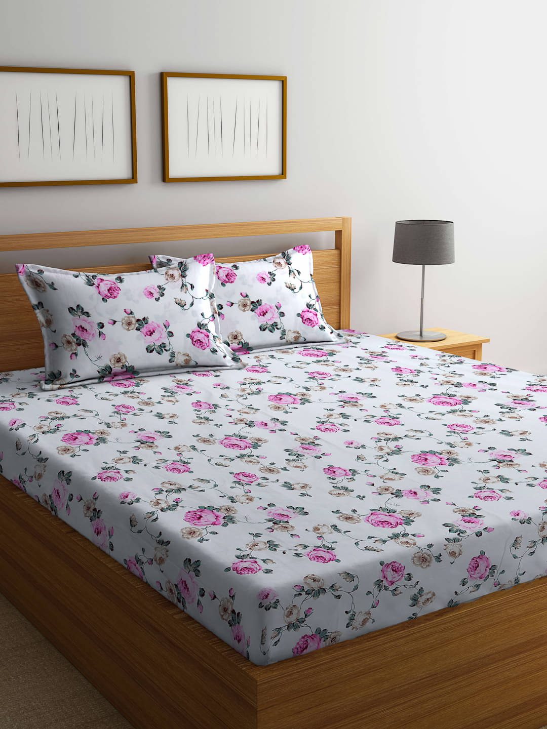     			FABINALIV Poly Cotton 1 Double Bedsheet with 2 Pillow Covers ( Off White )
