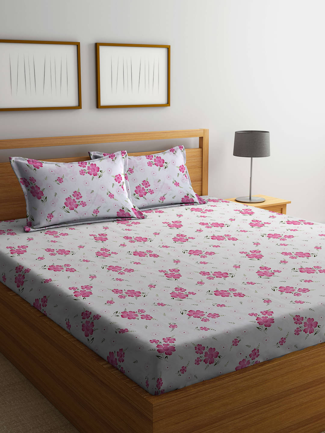     			FABINALIV Poly Cotton 1 Double Bedsheet with 2 Pillow Covers ( White )