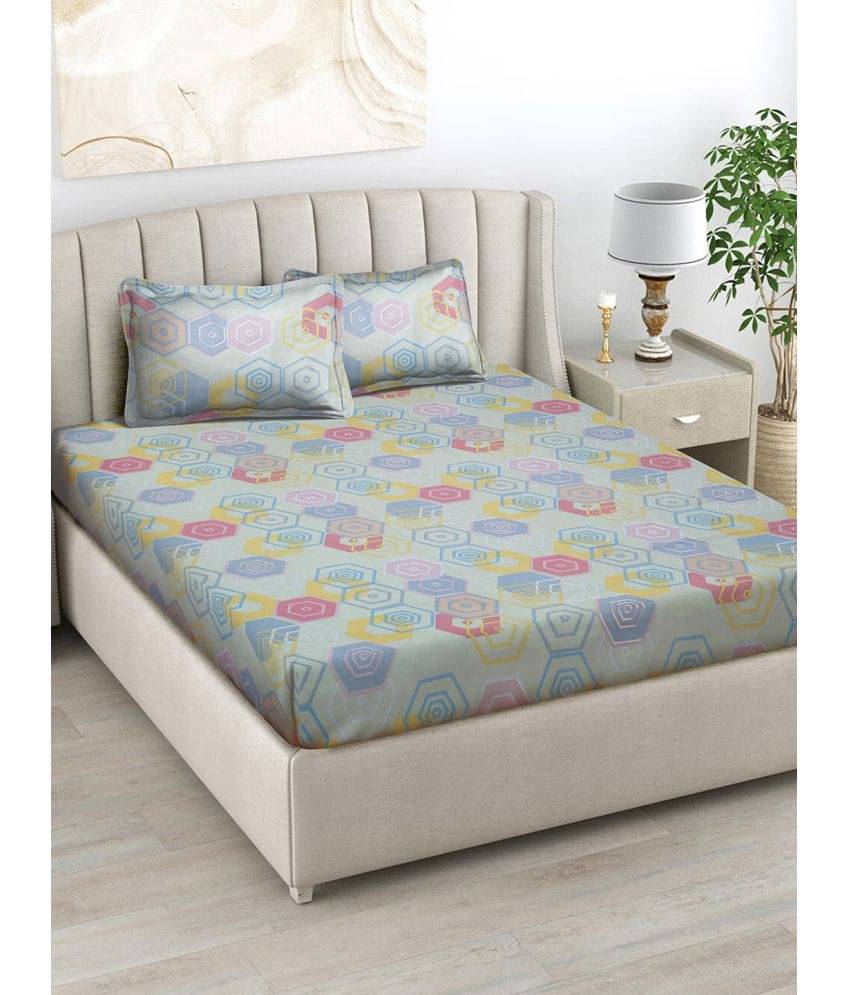     			FABINALIV Poly Cotton 1 Double Bedsheet with 2 Pillow Covers ( Turquoise )