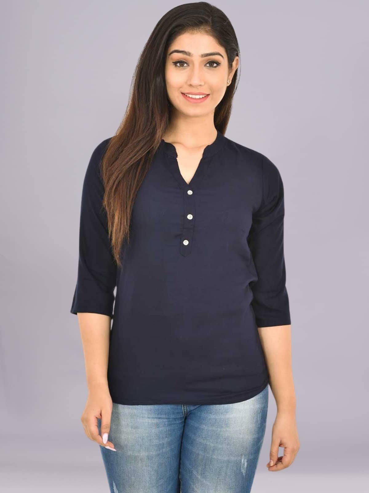 FABISHO Women Solid Rayon Shirt ( Blue )