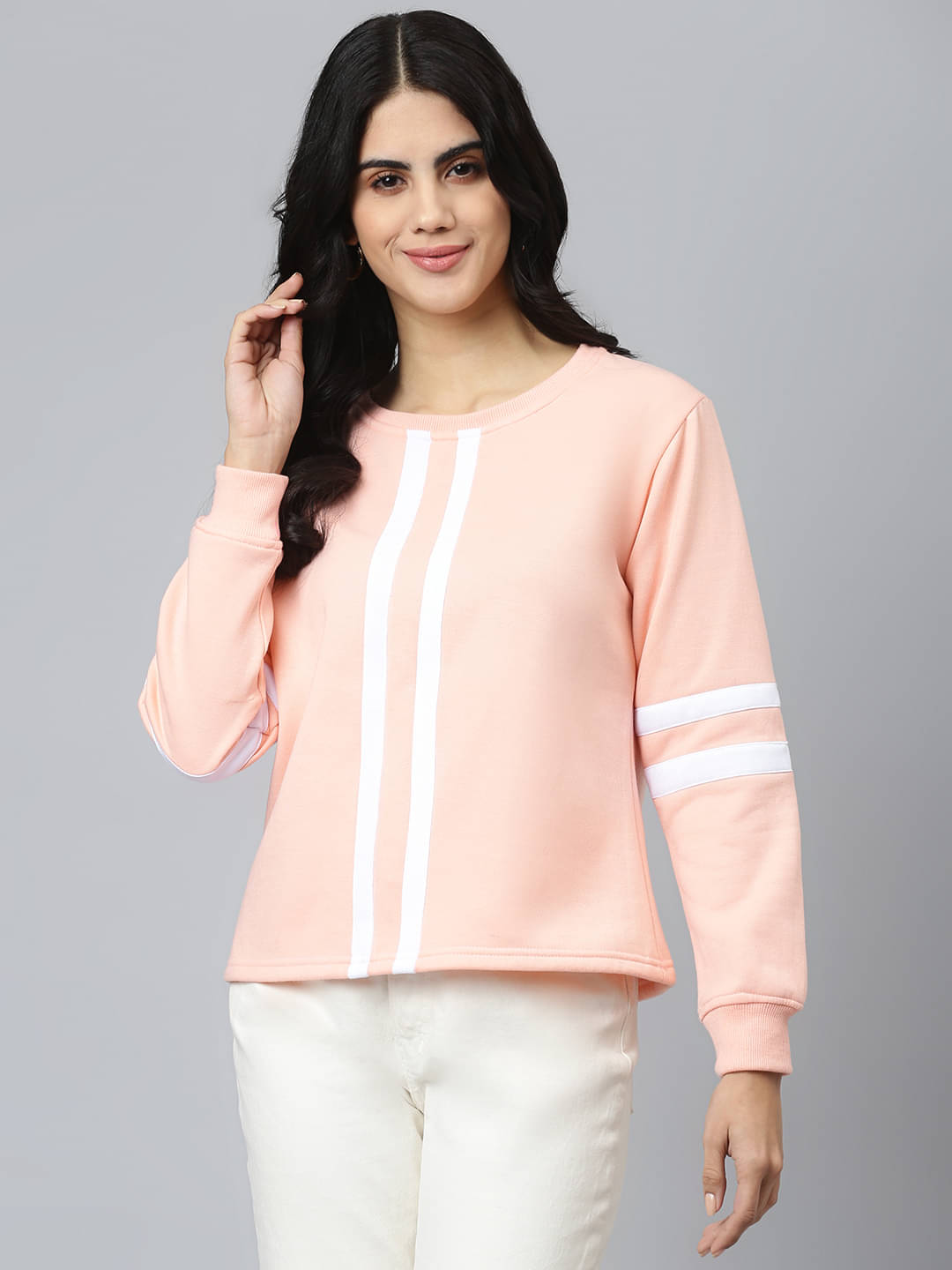     			Flamboyant Poly Cotton Women's Non Hooded Sweatshirt ( Peach )
