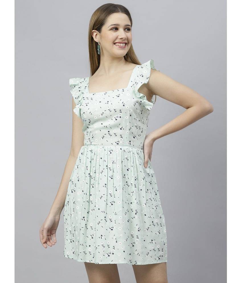     			Flamboyant Rayon Printed Knee Length Women's A-line Dress - Green ( Pack of 1 )