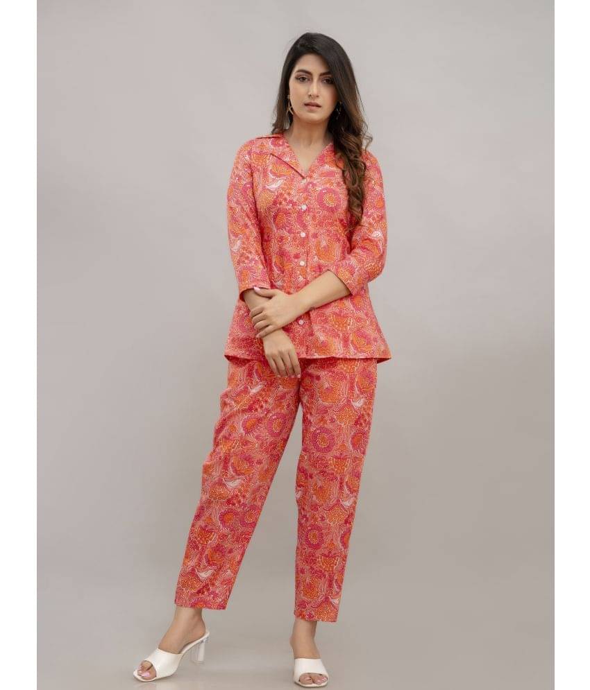     			Frionkandy Women Printed Shirt With Trousers Co-Ord Set ( Peach )