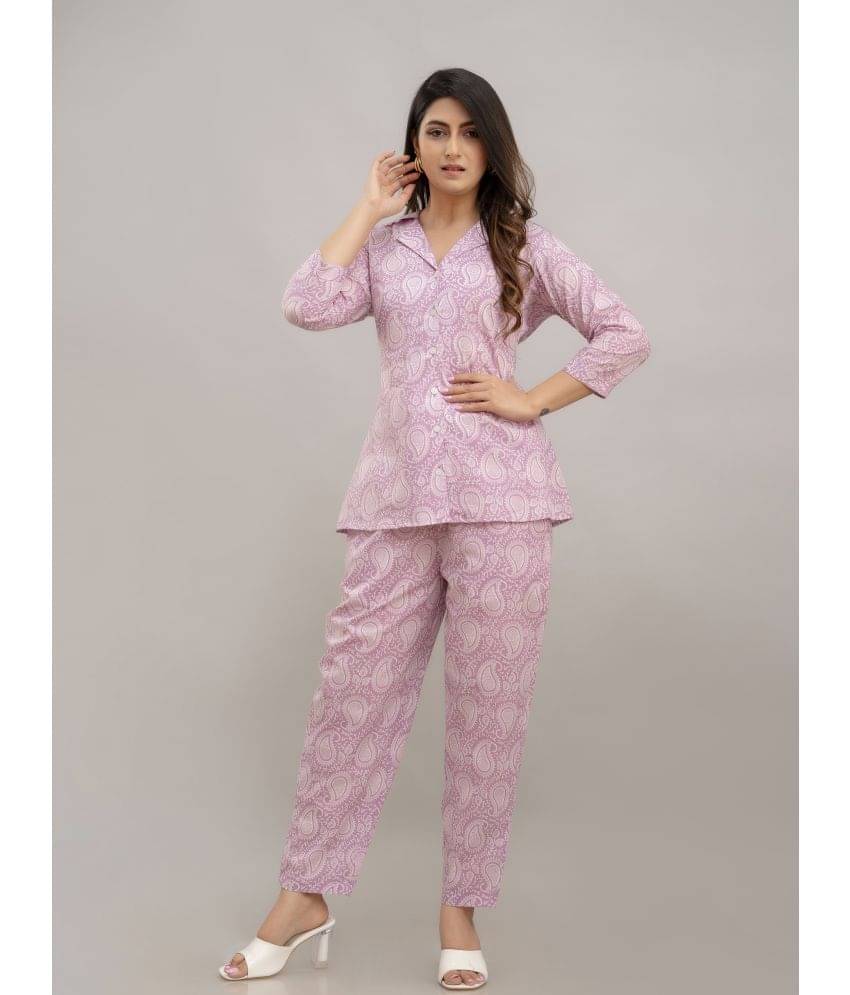    			Frionkandy Women Printed Shirt With Trousers Co-Ord Set ( Purple )