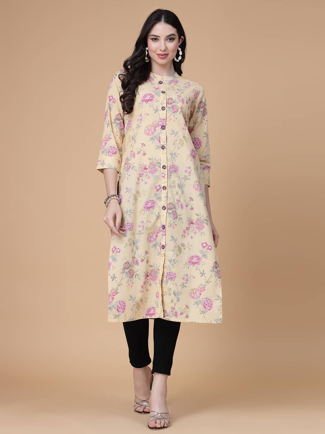 GOD BLESS Cotton Printed Front Slit Women's Kurti - Yellow ( Pack of 1 ) - Kurtis, Tunics | Buy online on ZillyBuy