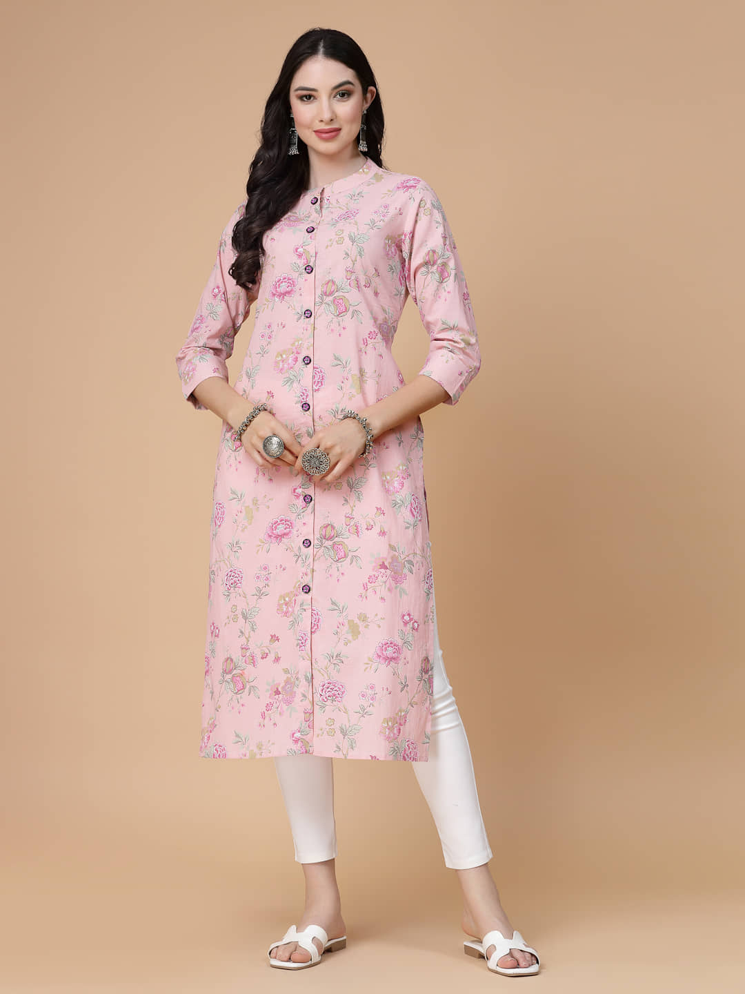GOD BLESS Cotton Printed Front Slit Women's Kurti - Peach ( Pack of 1 ) - Kurtis, Tunics | Buy online on ZillyBuy