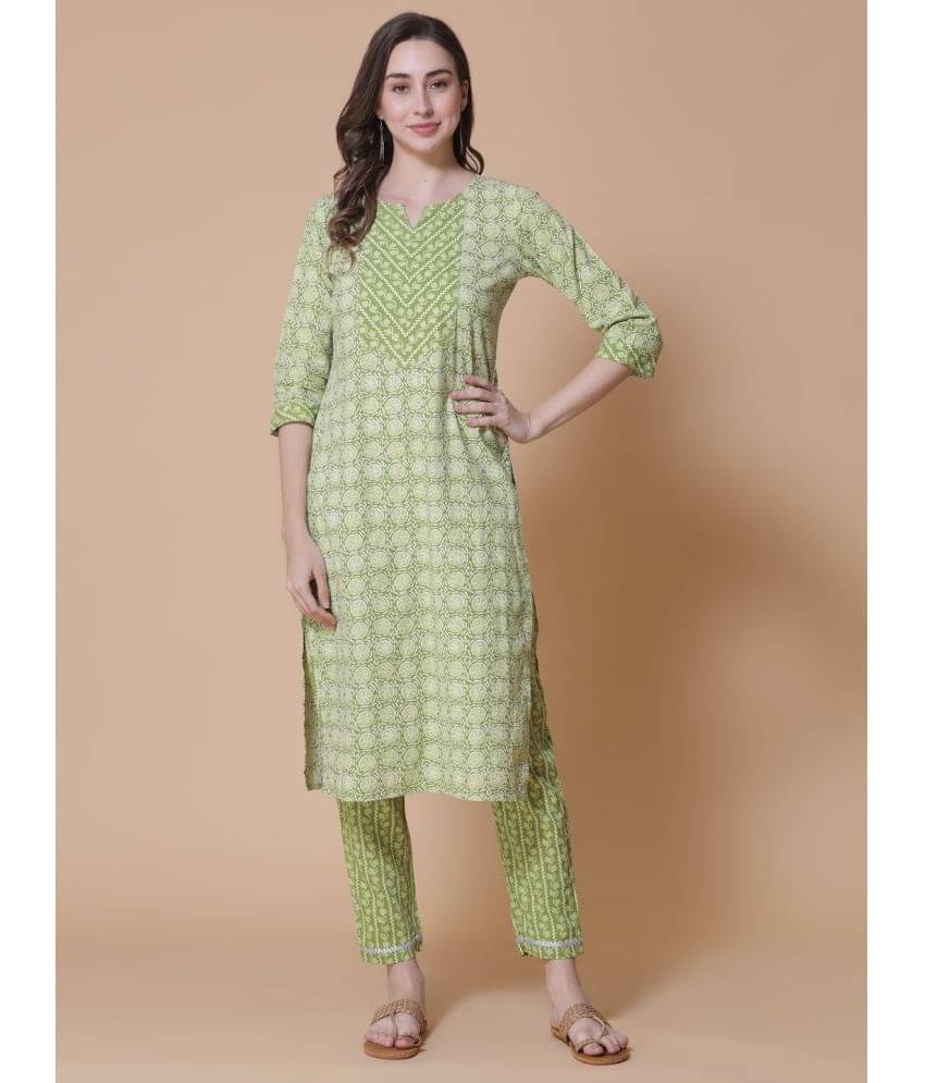 GOD BLESS Rayon Printed Kurti With Pants Women's Stitched Salwar Suit - Green ( Pack of 1 ) GOD BLESS Rayon Printed Kurti With Pants Women's Stitched Salwar Suit - Green ( Pack of 1 )