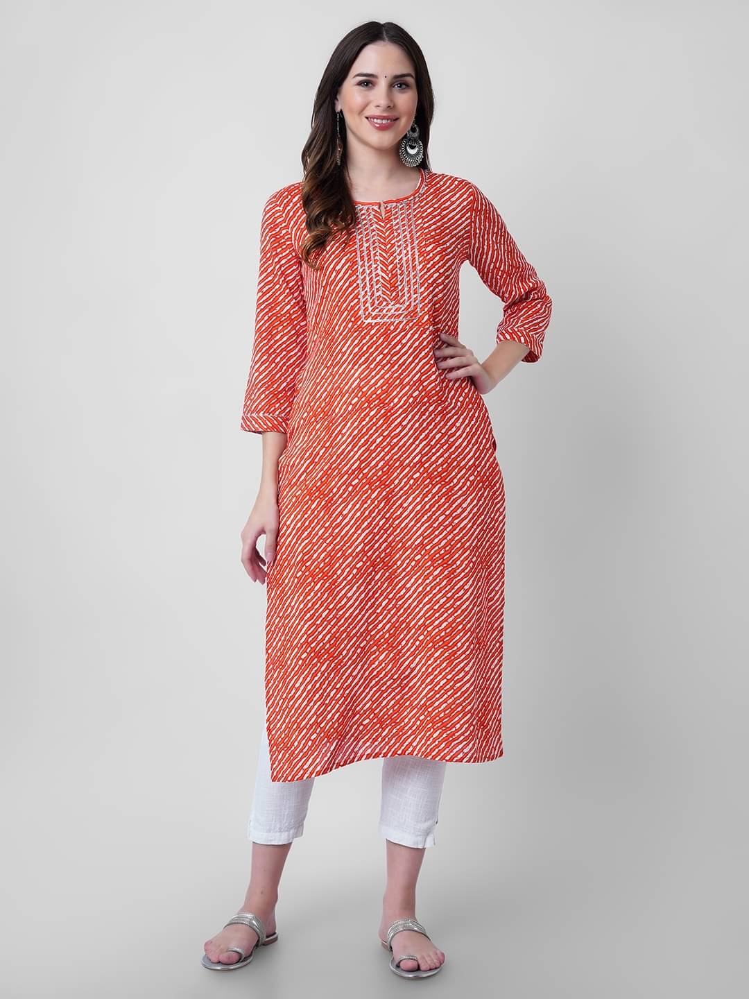     			GOD BLESS Rayon Striped Straight Women's Kurti - Orange ( Pack of 1 )